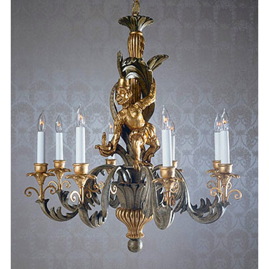 Hand Carved Wood Monkey Chandelier