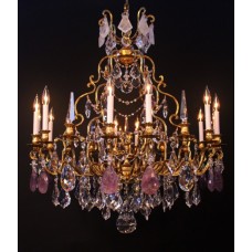 Bronze Chandelier Dressed with Semi-Precious Pendalogues