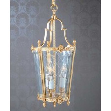 Bronze Dore Lantern with Cross Etched Curved Glass