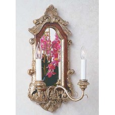 Carved Wood Wall Sconce with Mirror