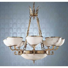 Cast Brass Chandelier with Amber Alabaster Bowls