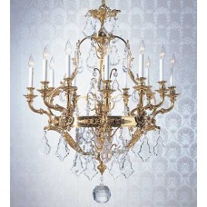 Cast Bronze Reproduction Chandelier with Crystal
