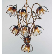 Hand Wrought Iron And Glass Chandelier