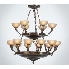 Oxidated Bronze And Glass Chandelier