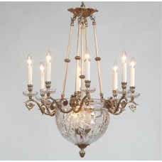 24% Lead Hand Cut Crystal And Bronze Chandelier