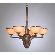 Sand Cast Bronze Chandelier with Alabaster