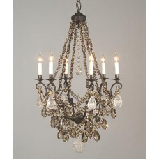 Sandcast Bronze Chandelier with Crystals