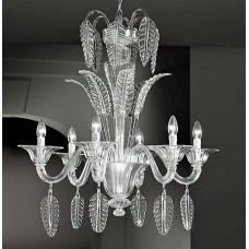 Venetian Glass Chandelier with Clear Leaves