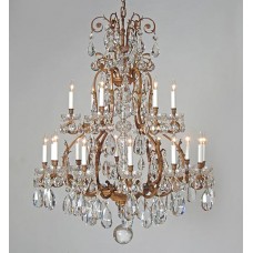 Bronze Cast Chandelier with Crystal